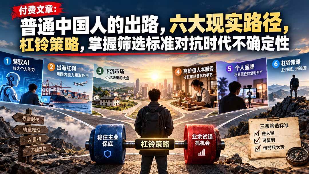 （21058期）付费文章：普通中国人的出路，六大现实路径，杠铃策略，掌握筛选标准对抗时代不确定性-知行阁轻创网-分享网络赚钱项目-全网首发副业项目实操平台-副业创业项目网