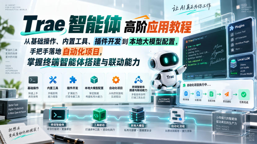 Trae智能体高阶应用教程，从基础操作、内置工具、插件开发到本地大模型配置，手把手落地自动化项目-知行阁轻创网-分享网络赚钱项目-全网首发副业项目实操平台-副业创业项目网