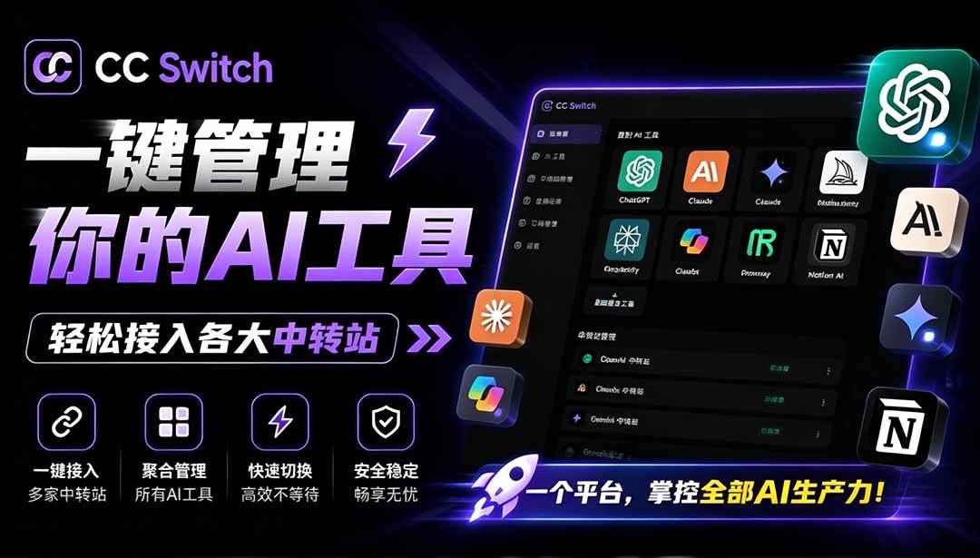 (19335期)一键给Chatgpt、Codex、Claude接入地第三方中转站,CC Switch统一管理你的 AI 编程工具工作流 (19335期)一键给Chatgpt、Codex、Claude接入地第三方中转站,CC Switch统一管理你的 AI 编程工具工作流
