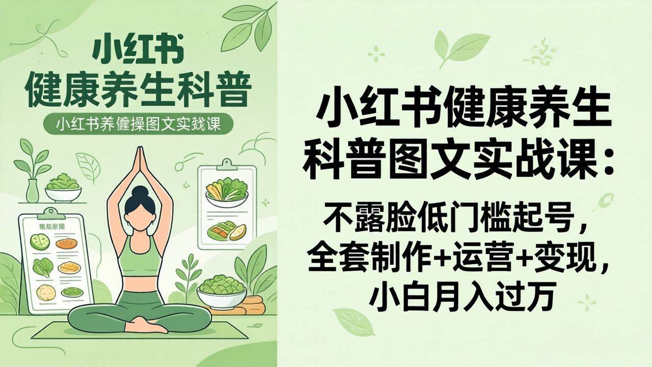 （18033期）2026小红书健康养生科普图文实战课：不露脸低门槛起号，全套制作+运营+变现，小白月入过万-知行阁轻创网-分享网络赚钱项目-全网首发副业项目实操平台-副业创业项目网