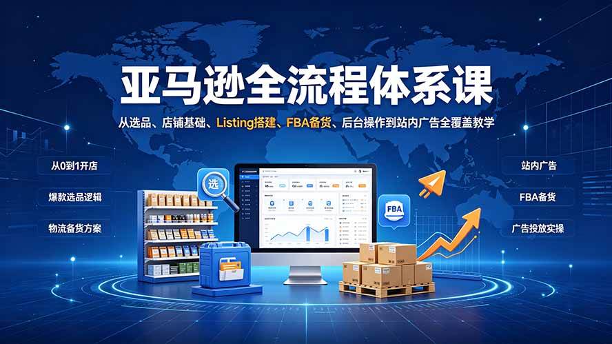 (19409期)亚马逊全流程体系课:从选品、店铺基础、Listing搭建、FBA备货、后台操作到站内广告全覆盖教学-知行阁轻创网-分享网络赚钱项目-全网首发副业项目实操平台-副业创业项目网