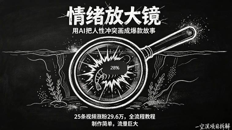 AI制作“情绪放大镜“视频，25条视频涨粉29.6W粉，流量巨大，制作简单，全流程教程-知行阁轻创网-分享网络赚钱项目-全网首发副业项目实操平台-副业创业项目网
