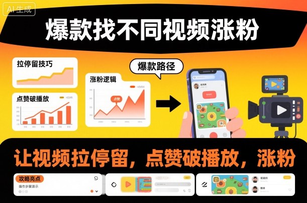 爆款找不同视频涨粉，让视频拉停留，实现点赞，破播放，涨粉-知行阁轻创网-分享网络赚钱项目-全网首发副业项目实操平台-副业创业项目网