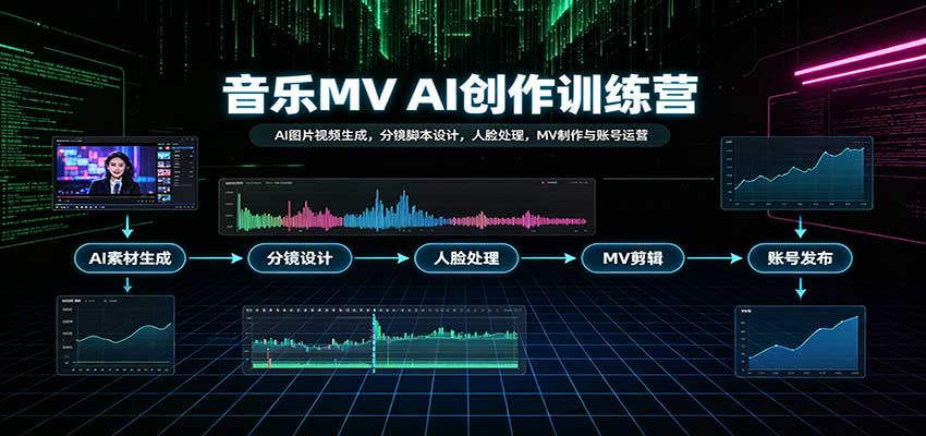音乐MV AI创作训练营：AI图片视频生成，分镜脚本设计，人脸处理，MV制作与账号运营-知行阁轻创网-分享网络赚钱项目-全网首发副业项目实操平台-副业创业项目网