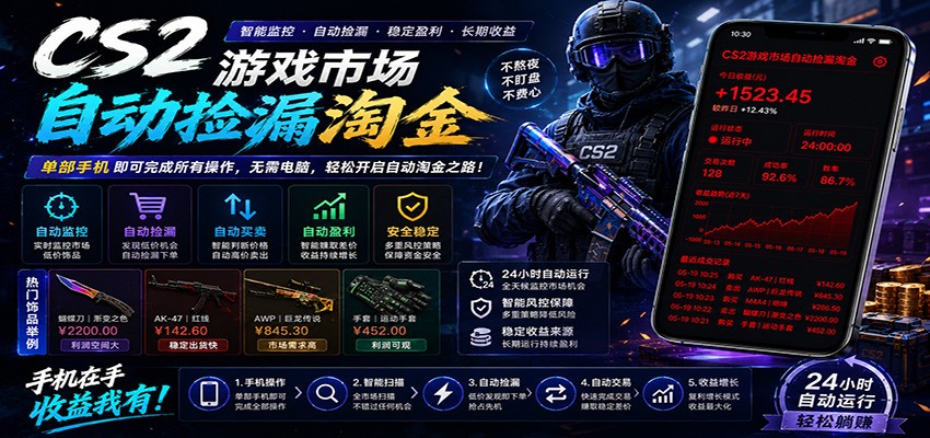 CSGO挂机捡漏项目通过利用游戏饰品交易机制，结合薄凉软件辅助捡漏，实现盈利-知行阁轻创网-分享网络赚钱项目-全网首发副业项目实操平台-副业创业项目网