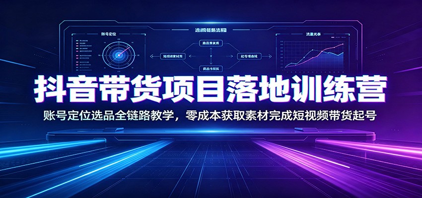 抖音带货项目落地训练营：账号定位选品全链路教学，零成本获取素材完成短视频带货起号-知行阁轻创网-分享网络赚钱项目-全网首发副业项目实操平台-副业创业项目网