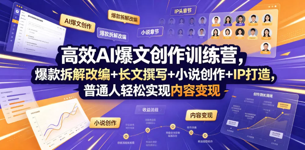 高效AI爆文创作训练营，爆款拆解改编+长文撰写+小说创作+IP打造，普通人轻松实现内容变现-知行阁轻创网-分享网络赚钱项目-全网首发副业项目实操平台-副业创业项目网