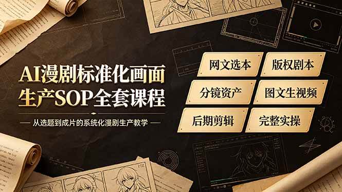 （19806期）AI漫剧标准化画面生产SOP全套课程-更新，网文选本版权剧本分镜资产全覆盖，图文生视频后期剪辑完整实操教学-知行阁轻创网-分享网络赚钱项目-全网首发副业项目实操平台-副业创业项目网