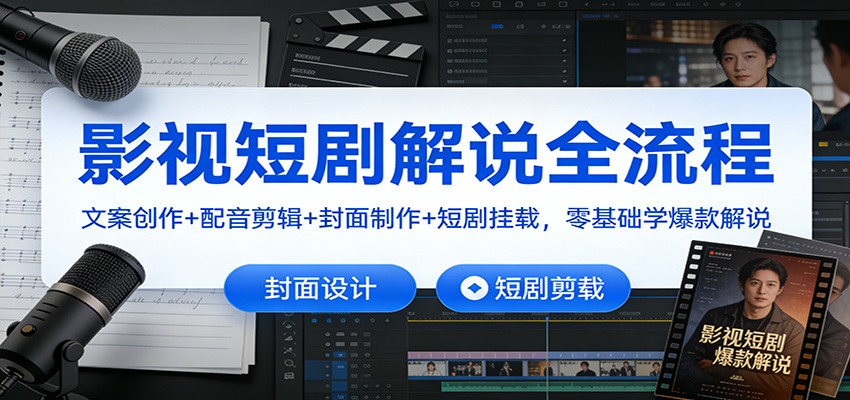 影视短剧解说全流程：文案创作+配音剪辑+封面制作+短剧挂载，零基础学爆款解说-知行阁轻创网-分享网络赚钱项目-全网首发副业项目实操平台-副业创业项目网