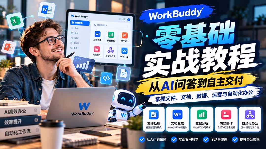 （20827期）WorkBuddy零基础实战教程：从AI问答到自主交付，掌握文件、文档、数据、运营与自动化办公-知行阁轻创网-分享网络赚钱项目-全网首发副业项目实操平台-副业创业项目网