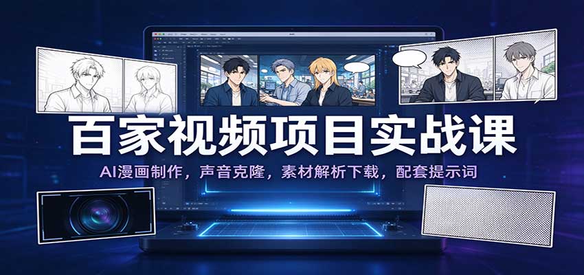 百家视频项目实战课：AI漫画制作，声音克隆，素材解析下载，配套提示词-知行阁轻创网-分享网络赚钱项目-全网首发副业项目实操平台-副业创业项目网