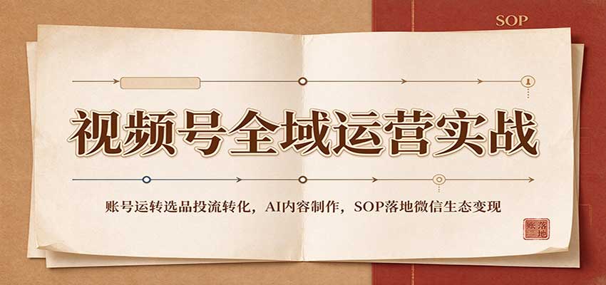 视频号全域运营实战：账号运转选品投流转化，AI内容制作，SOP落地微信生态变现-知行阁轻创网-分享网络赚钱项目-全网首发副业项目实操平台-副业创业项目网