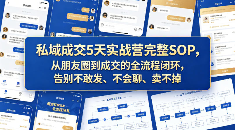私域成交5天实战营完整SOP，从朋友圈到成交的全流程闭环，告别不敢发、不会聊、卖不掉-知行阁轻创网-分享网络赚钱项目-全网首发副业项目实操平台-副业创业项目网