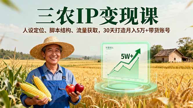 （16044期）三农IP变现课，人设定位、脚本结构、流量获取，30天打造月入5万+带货账号-知行阁轻创网-分享网络赚钱项目-全网首发副业项目实操平台-副业创业项目网