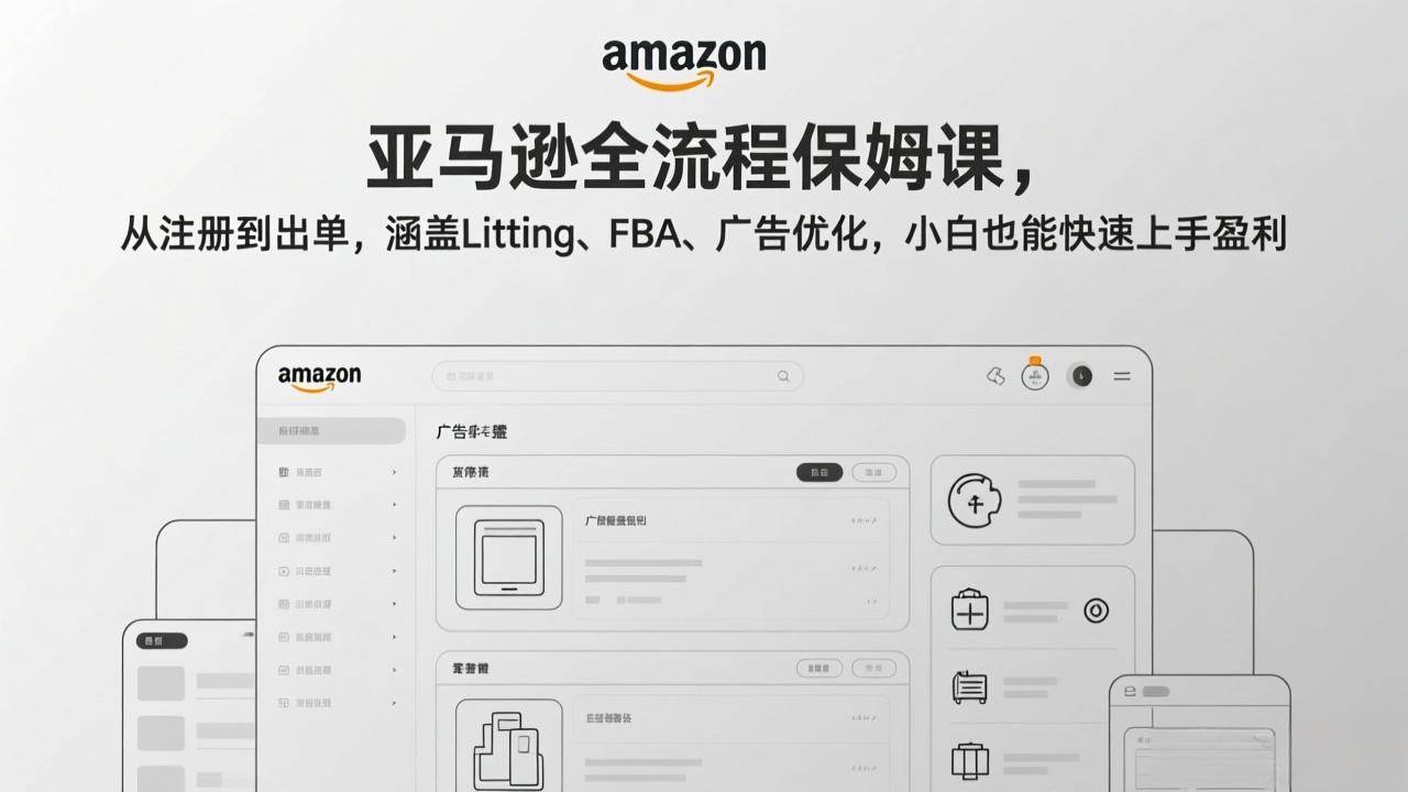 （17293期）亚马逊全流程保姆课，从注册到出单，涵盖Listing、FBA、广告优化，小白也能快速上手盈利-知行阁轻创网-分享网络赚钱项目-全网首发副业项目实操平台-副业创业项目网