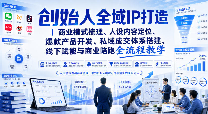 创始人全域IP打造｜商业模式梳理、人设内容定位、爆款产品开发、私域成交体系搭建、线下赋能与商业陪跑全流程教学-知行阁轻创网-分享网络赚钱项目-全网首发副业项目实操平台-副业创业项目网
