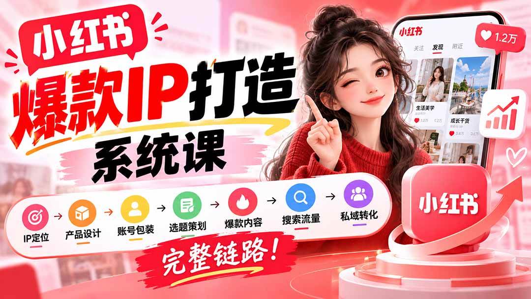 （20711期）【无水印】小红书爆款IP打造课：IP定位→产品设计→账号包装→选题策划→爆款内容→搜索流量→私域转化，完整链路-知行阁轻创网-分享网络赚钱项目-全网首发副业项目实操平台-副业创业项目网