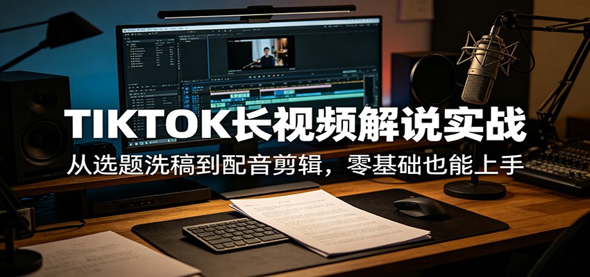 TIKTOK长视频解说实战：从选题洗稿到配音剪辑，零基础也能上手-知行阁轻创网-分享网络赚钱项目-全网首发副业项目实操平台-副业创业项目网