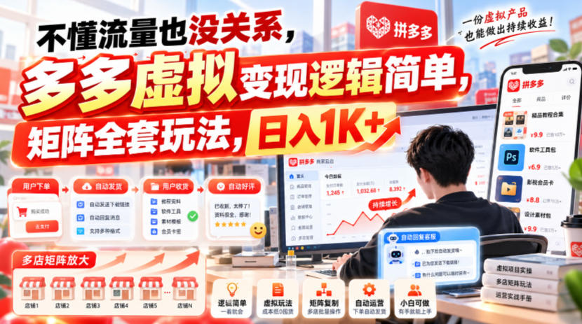 不懂流量也没关系，多多虚拟变现逻辑简单，矩阵全套玩法，日入1K+【揭秘】-知行阁轻创网-分享网络赚钱项目-全网首发副业项目实操平台-副业创业项目网