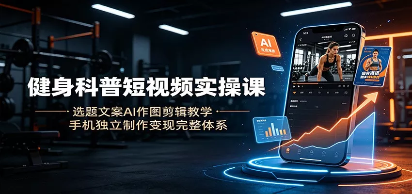 健身科普短视频实操课:选题文案AI作图剪辑教学,手机独立制作变现完整体系-知行阁轻创网-分享网络赚钱项目-全网首发副业项目实操平台-副业创业项目网