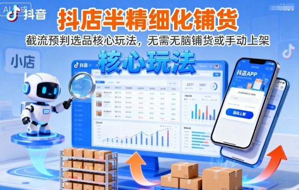 抖店半精细化铺货，截流预判选品核心玩法，无需无脑铺货或手动上架（更新9月）-知行阁轻创网-分享网络赚钱项目-全网首发副业项目实操平台-副业创业项目网
