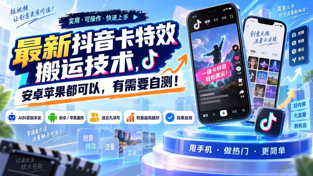(20606期)最新抖音卡特效搬运技术,安卓苹果都可以,有需要自测!-知行阁轻创网-分享网络赚钱项目-全网首发副业项目实操平台-副业创业项目网