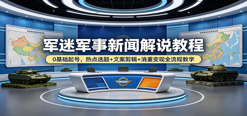 军迷军事新闻解说教程：0基础起号，热点选题+文案剪辑+消重变现全流程教学-知行阁轻创网-分享网络赚钱项目-全网首发副业项目实操平台-副业创业项目网