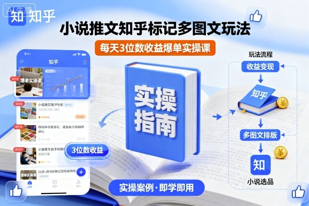 小说推文知乎标记多图文玩法，每天3位数收益爆单实操课-知行阁轻创网-分享网络赚钱项目-全网首发副业项目实操平台-副业创业项目网
