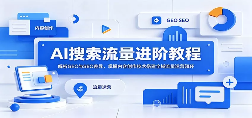 AI搜索流量进阶教程：解析GEO与SEO差异，掌握内容创作技术搭建全域流量运营闭环-知行阁轻创网-分享网络赚钱项目-全网首发副业项目实操平台-副业创业项目网