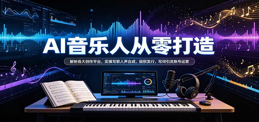 AI音乐人从零打造:解析各大创作平台,实操写歌人声合成,版权发行,写词引流账号运营-知行阁轻创网-分享网络赚钱项目-全网首发副业项目实操平台-副业创业项目网