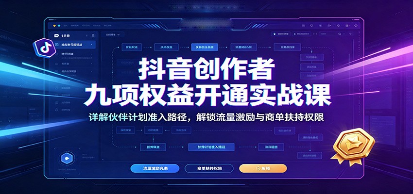 抖音创作者九项权益开通实战课：详解伙伴计划准入路径，解锁流量激励与商单扶持权限-知行阁轻创网-分享网络赚钱项目-全网首发副业项目实操平台-副业创业项目网