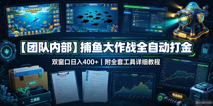 【团队内部】捕鱼大作战全自动打金,双窗口日入400+,附全套工具详细教程【揭秘】-知行阁轻创网-分享网络赚钱项目-全网首发副业项目实操平台-副业创业项目网