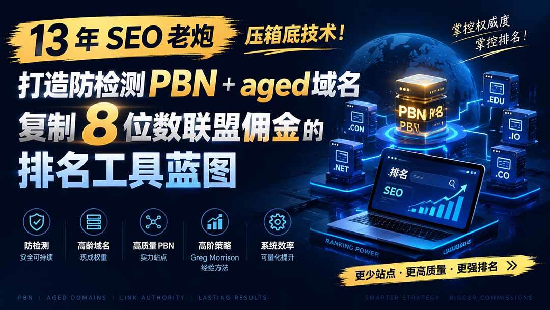 (19824期)13 年 SEO 老炮压箱底技术!打造防检测 PBN+aged 域名,复制 8 位数联盟佣金的排名工具蓝图【原创双语字幕】-知行阁轻创网-分享网络赚钱项目-全网首发副业项目实操平台-副业创业项目网