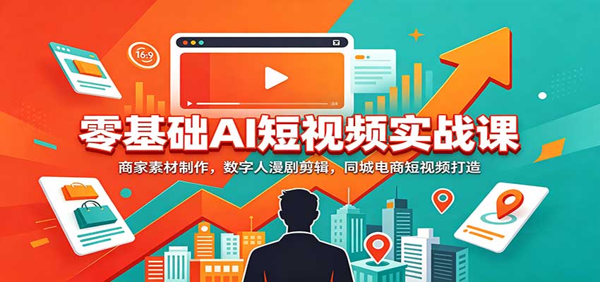 零基础AI短视频实战课：商家素材制作，数字人漫剧剪辑，同城电商短视频打造-知行阁轻创网-分享网络赚钱项目-全网首发副业项目实操平台-副业创业项目网