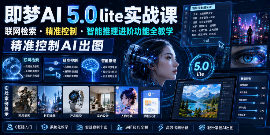 即梦AI 5.0 lite实战课，联网检索・精准控制・智能推理进阶功能全教学，精准控制AI出图-知行阁轻创网-分享网络赚钱项目-全网首发副业项目实操平台-副业创业项目网