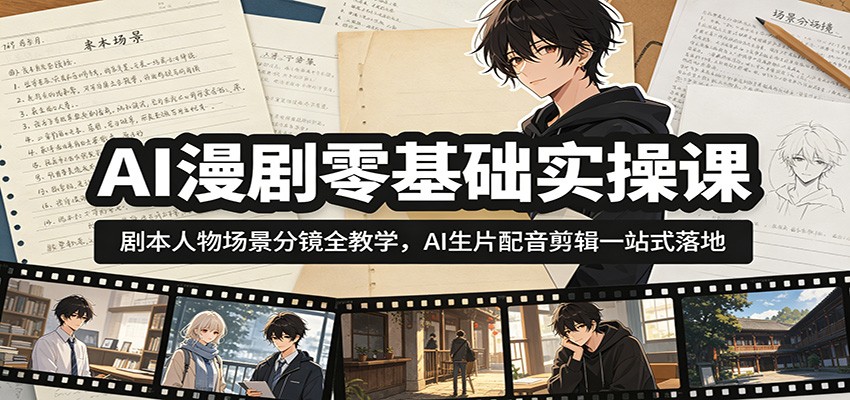 AI漫剧零基础实操课：剧本人物场景分镜全教学，AI生片配音剪辑一站式落地-知行阁轻创网-分享网络赚钱项目-全网首发副业项目实操平台-副业创业项目网