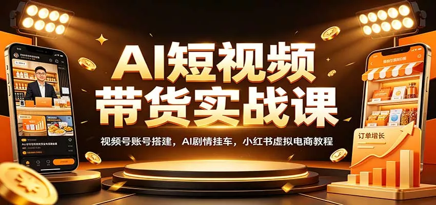 AI短视频带货实战课：视频号账号搭建，AI剧情挂车，小红书虚拟电商教程-知行阁轻创网-分享网络赚钱项目-全网首发副业项目实操平台-副业创业项目网