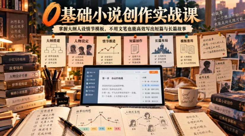 0基础小说创作实战课｜掌握大纲人设情节模板，不用文笔也能高效写出短篇与长篇故事-知行阁轻创网-分享网络赚钱项目-全网首发副业项目实操平台-副业创业项目网