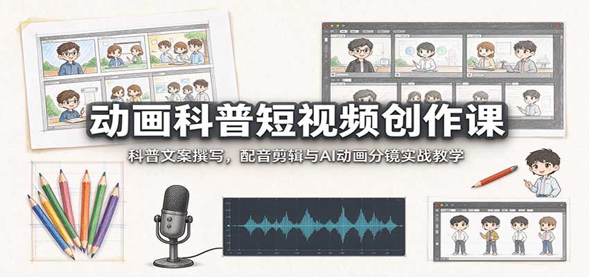 动画科普短视频创作课:科普文案撰写,配音剪辑与AI动画分镜实战教学-知行阁轻创网-分享网络赚钱项目-全网首发副业项目实操平台-副业创业项目网