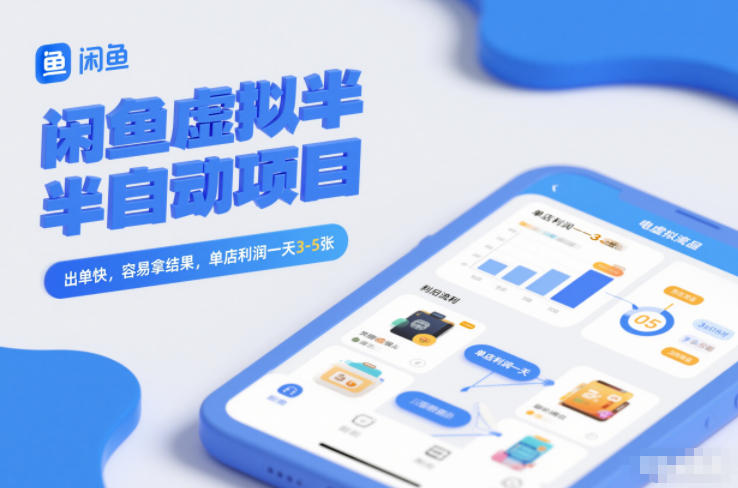 闲鱼虚拟半自动项目，出单快，容易拿结果，单店利润一天3-5张-知行阁轻创网-分享网络赚钱项目-全网首发副业项目实操平台-副业创业项目网