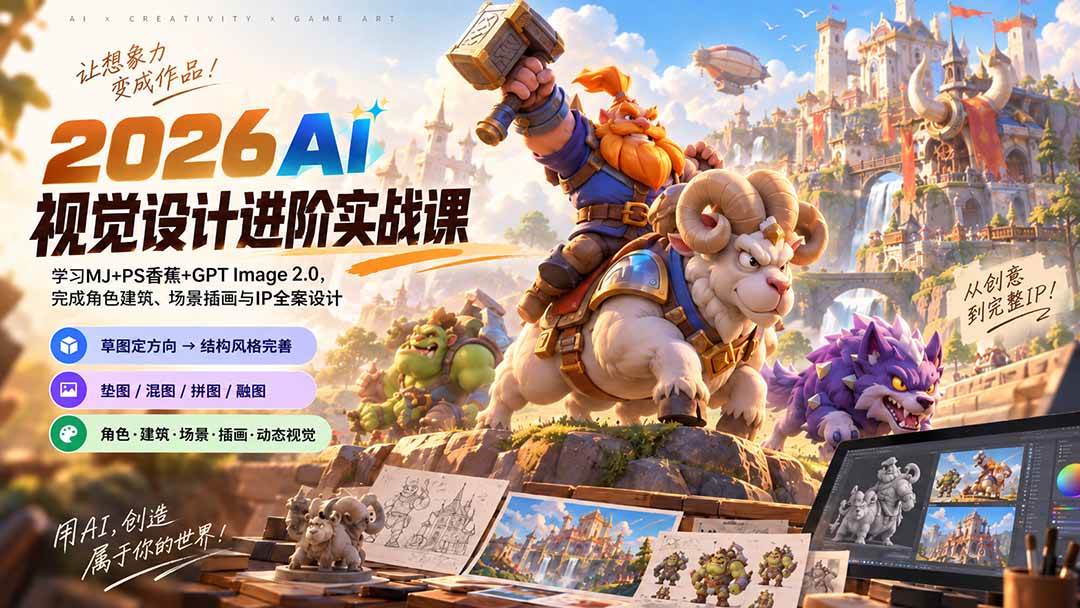 （20852期）2026AI视觉设计进阶实战课-更新1007：学习MJ+PS香蕉+GPT Image 2.0，完成角色建筑、场景插画与IP全案设计-知行阁轻创网-分享网络赚钱项目-全网首发副业项目实操平台-副业创业项目网