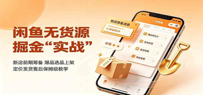 闲鱼无货源掘金实战：新店前期筹备，爆品选品上架，定价发货售后保姆级教学-知行阁轻创网-分享网络赚钱项目-全网首发副业项目实操平台-副业创业项目网