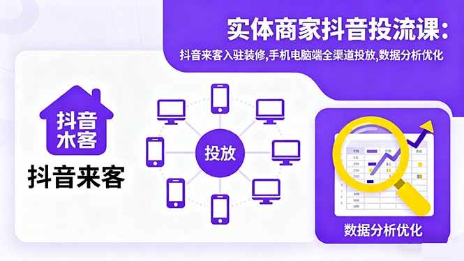 （16313期）实体商家抖音投流课:抖音来客入驻装修,手机电脑端全渠道投放,数据分析优化-知行阁轻创网-分享网络赚钱项目-全网首发副业项目实操平台-副业创业项目网