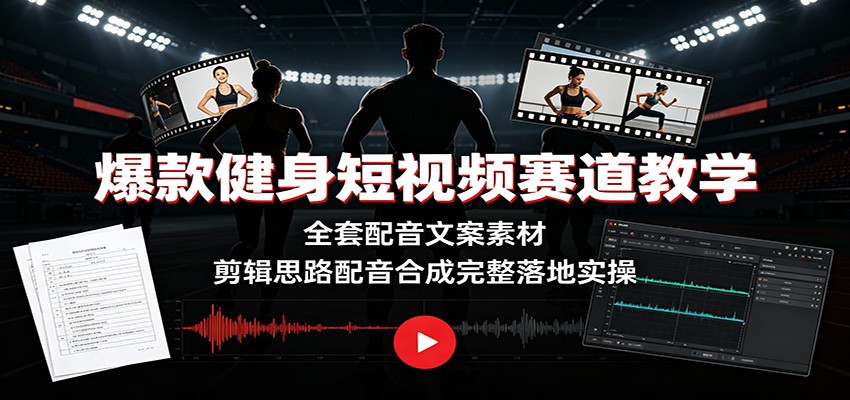 爆款健身短视频赛道教学：全套配音文案素材，剪辑思路配音合成完整落地实操-知行阁轻创网-分享网络赚钱项目-全网首发副业项目实操平台-副业创业项目网