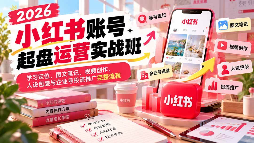 (20647期)2026小红书账号起盘运营实战班:学习定位、图文笔记、视频创作、人设包装与企业号投流推广完整流程-知行阁轻创网-分享网络赚钱项目-全网首发副业项目实操平台-副业创业项目网