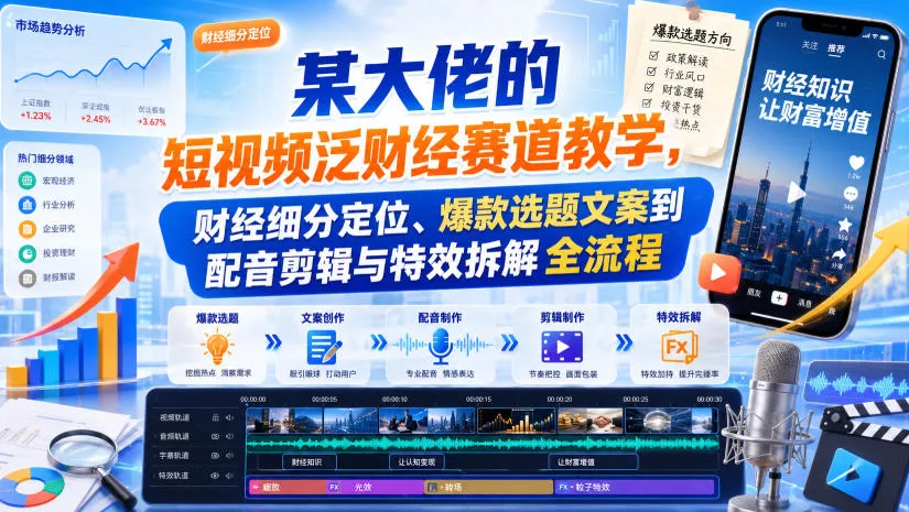 某大佬的短视频泛财经赛道教学，财经细分定位、爆款选题文案到配音剪辑与特效拆解全流程-知行阁轻创网-分享网络赚钱项目-全网首发副业项目实操平台-副业创业项目网