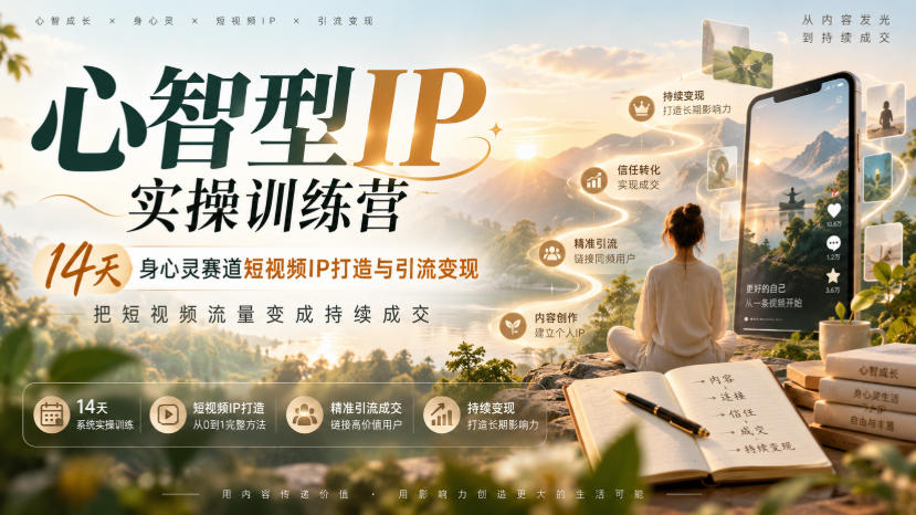 心智型IP实操训练营｜14天身心灵赛道短视频IP打造与引流变现，把短视频流量变成持续成交-知行阁轻创网-分享网络赚钱项目-全网首发副业项目实操平台-副业创业项目网