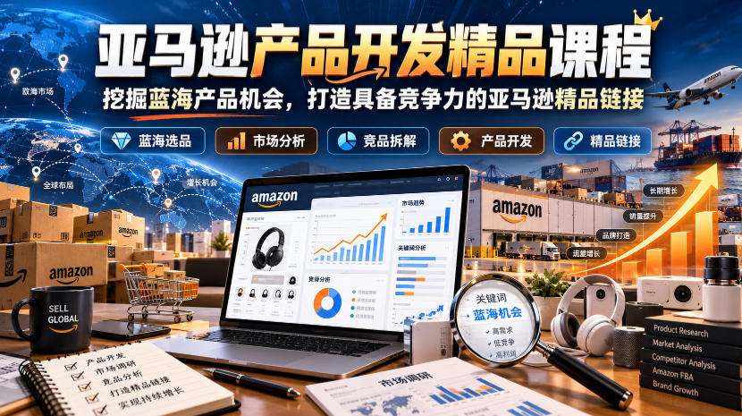 亚马逊产品开发精品课程，挖掘蓝海产品机会，打造具备竞争力的亚马逊精品链接-知行阁轻创网-分享网络赚钱项目-全网首发副业项目实操平台-副业创业项目网