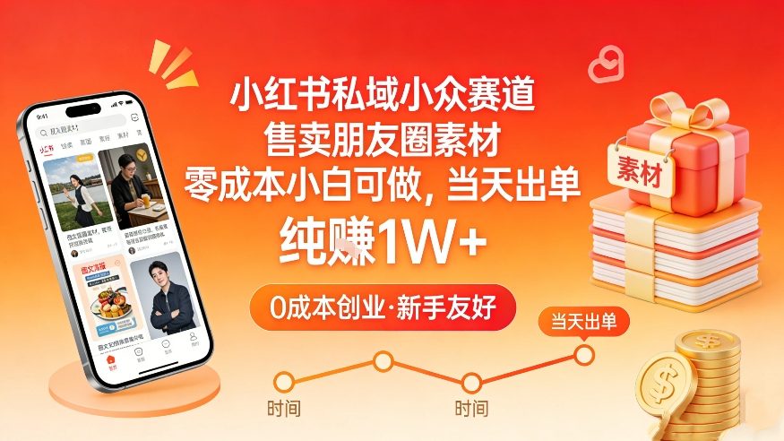 小红书私域小众赛道，售卖朋友圈素材，零成本小白可做，当天出单，月入1W+-知行阁轻创网-分享网络赚钱项目-全网首发副业项目实操平台-副业创业项目网
