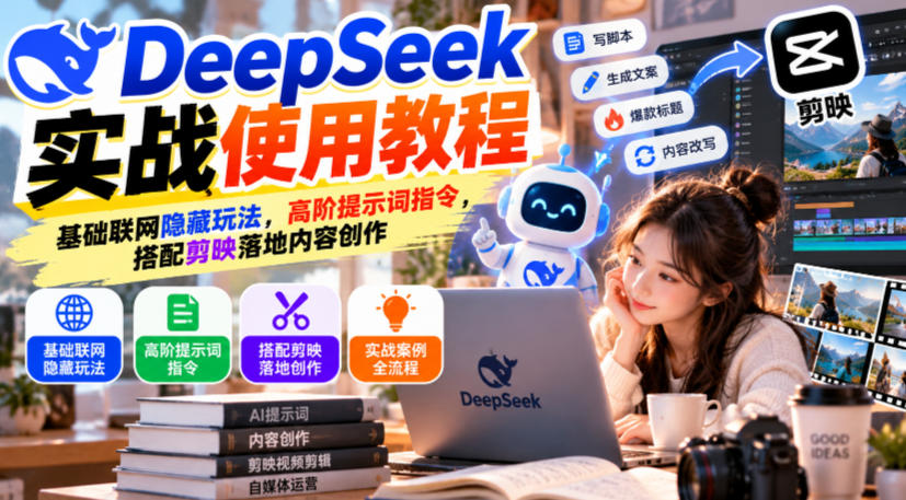 DeepSeek实战使用教程｜基础联网隐藏玩法，高阶提示词指令，搭配剪映落地内容创作-知行阁轻创网-分享网络赚钱项目-全网首发副业项目实操平台-副业创业项目网
